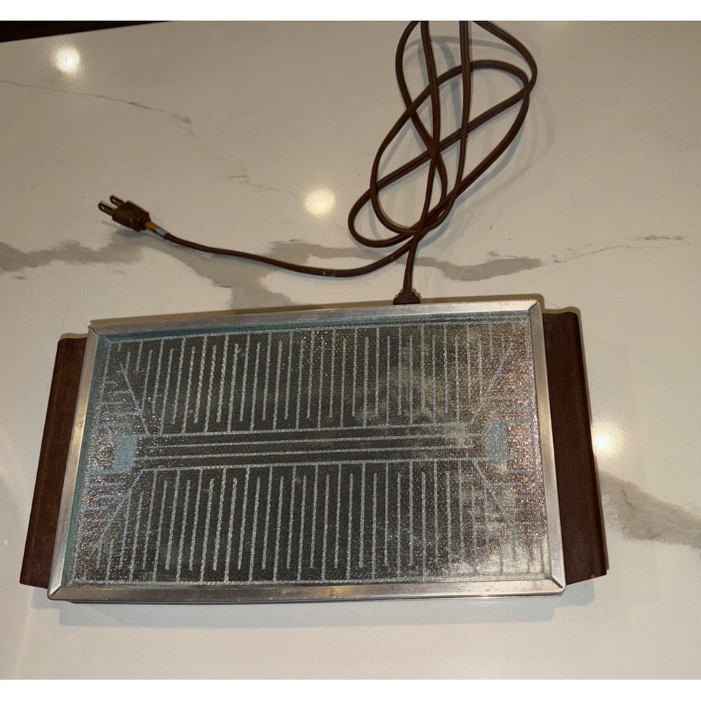 Vintage Silver Metal Wood Automatic Food Warmer Tray Hot FULLY TESTED